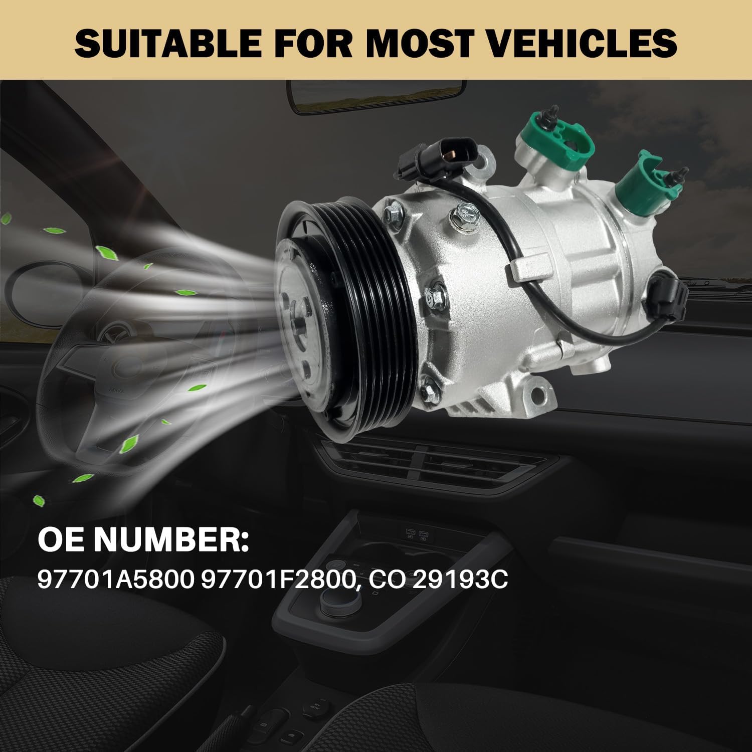 Air Conditioner AC Compressor Fits for Hyundai Elantra Coupe Elantra GT Elantra13-17, Kia Soul Forte Koup Forte5 Forte14-19, with A/C Clutch, Replaces 97701A5800 97701F2800