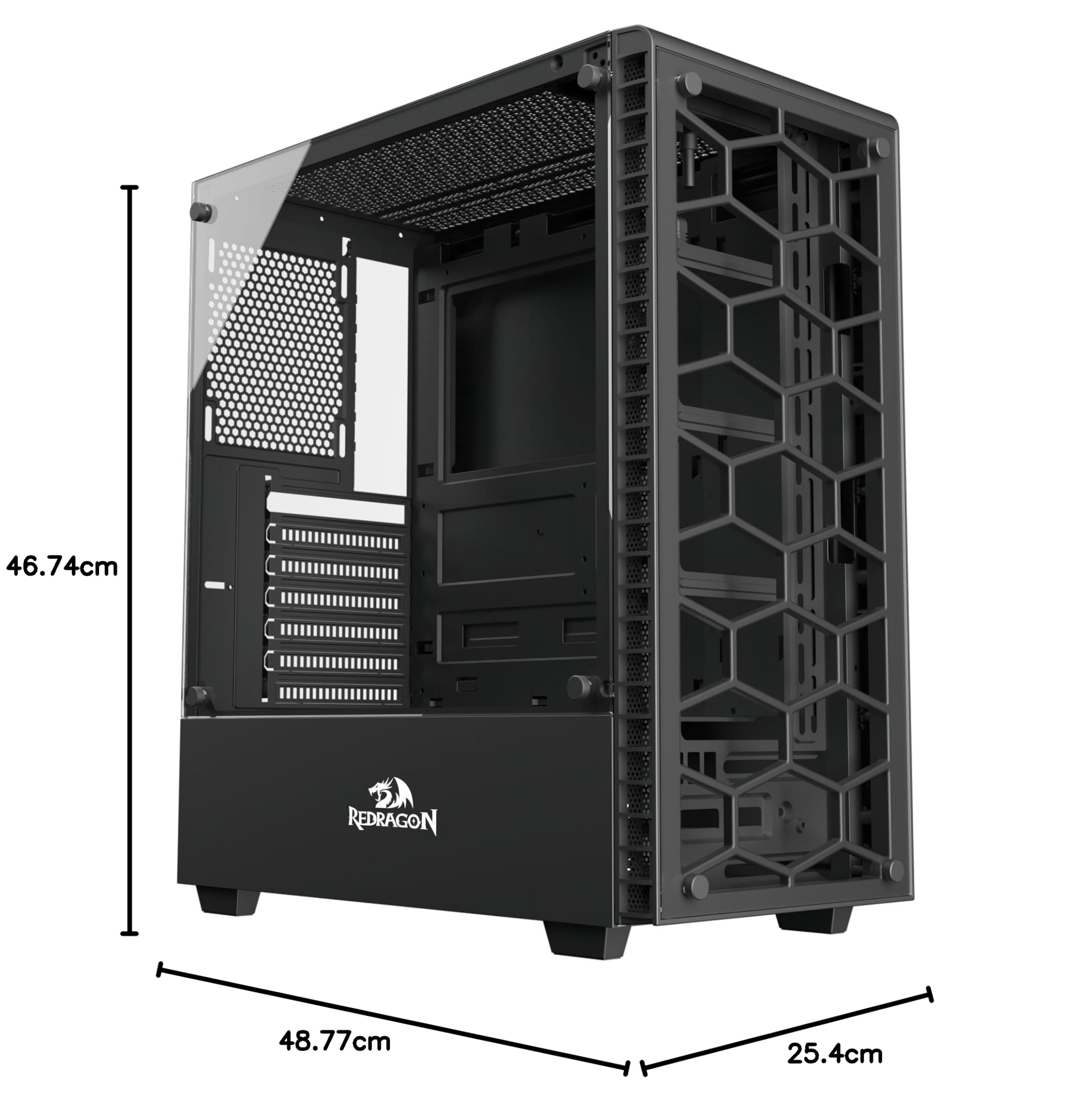 Redragon - GC-624 - Case per PC da gioco ATX - Custodia per PC da gioco in vetro temperato - Custodia per PC con pannello laterale in vetro temperato e filtro antipolvere magnetico