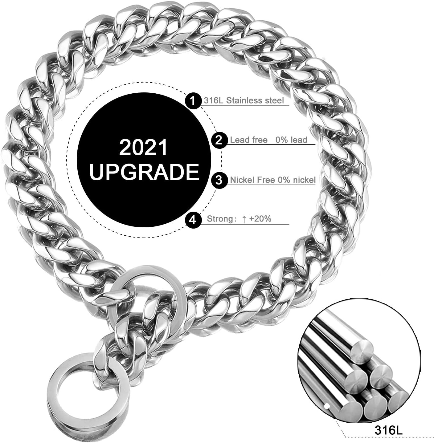Dog Chain Collar High Polished Stainless Steel Cuban Link Strong Heavy Duty Chew Proof Walking Chain Leash Collar for Small Dogs(19mm, 12")