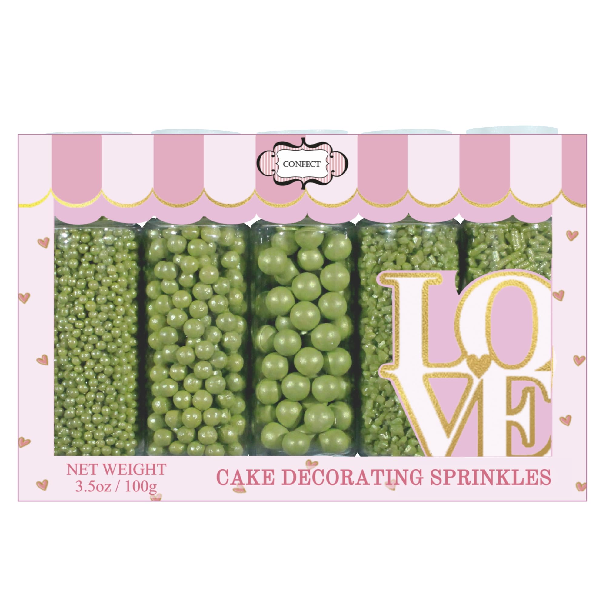 Confect Christmas Sprinkles for Cakes & Cupcakes – Party in Park Pea Green Sprinkles – Edible Celebration Mix with Dragees, Jimmies & Sparkling Sugar – Holiday Baking Decoration – Vegan, Gluten-Free, Nut-Free, Soy-Free- 140 Gms