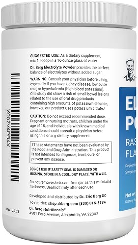 Miniatura 3 de Dr Bergs - Polvo de electrolitos sabor natural a frambuesa y limón suplemento de mezcla de bebida de hidratación con 13 veces de potasio aumenta la