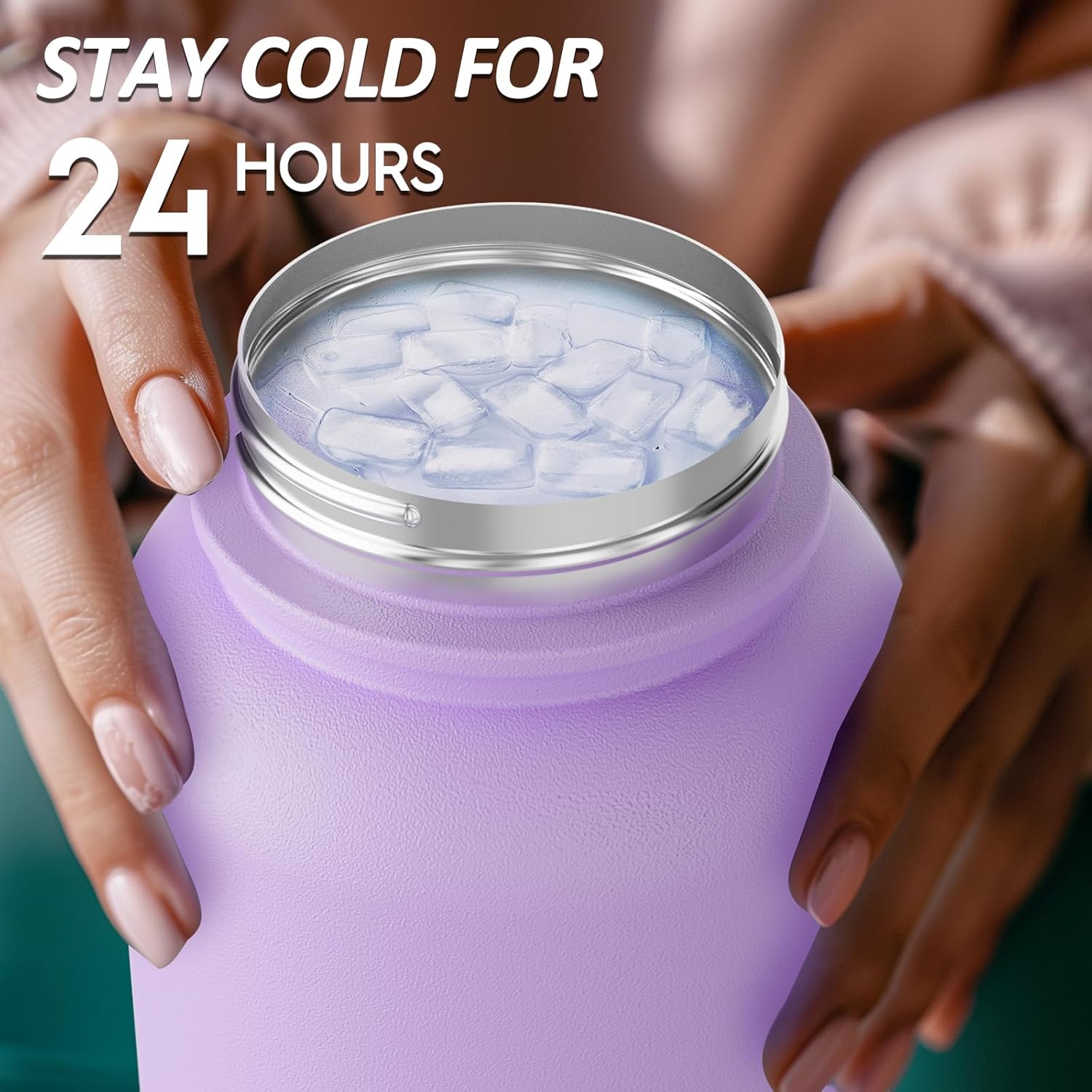 Navigate 40 oz Stainless Steel Insulated Water Bottle,Double Walled Leak Proof Keep Cold for 24 Hrs Hot for 12 Hrs,Wide Mouth Water Jug with Spout & Handle Lids,Purple - Image 7