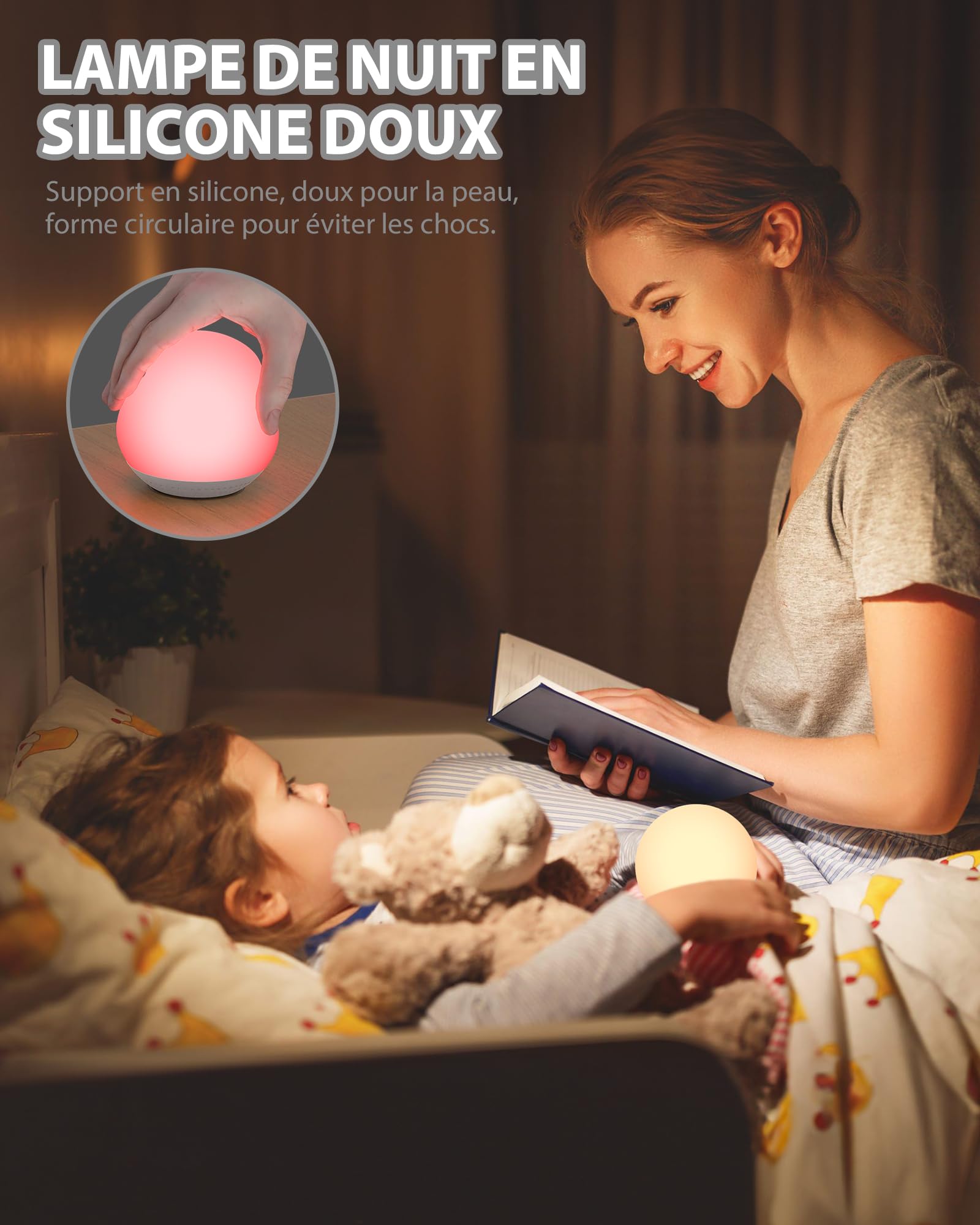 HOMGEN Machine à Bruit Blanc pour Bébés 24 Sons Relaxants, Machine à Sons Rechargeable Dispositif de Bruit Blanc Portable avec Veilleuse pour Enfants