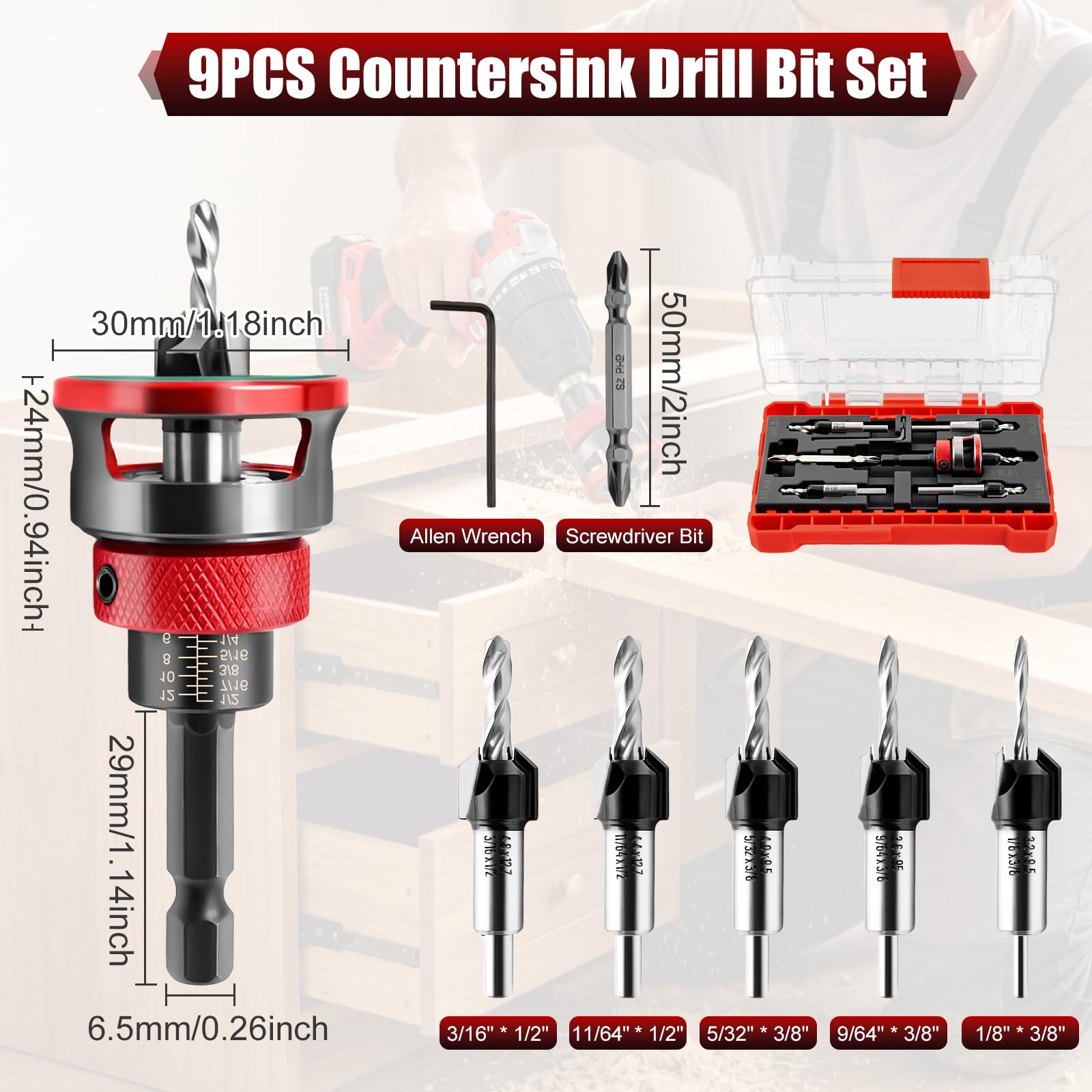 Vieliian Countersink Drill Bits - 9 Piece Set -2