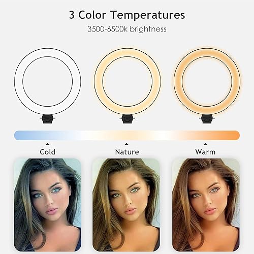 Miniatura 7 de Soporte para tablet con anillo para selfie, LED de 8 pulgadas, 3 en 1, soporte para teléfono y tableta de 4.5 a 13 pulgadas, brazo largo ajustable,