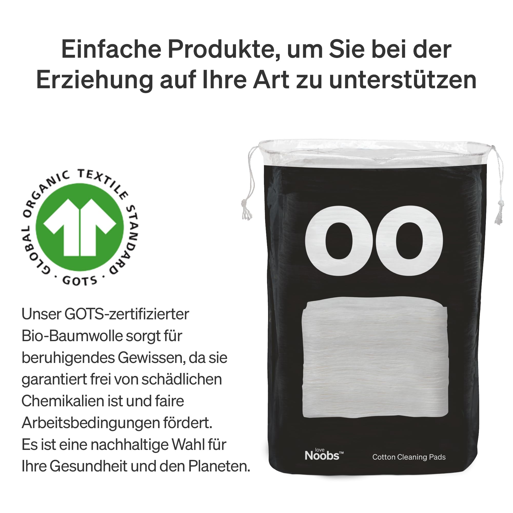 Love Noobs Extra Weich 100% BIO-Wattepads Baby, 360 Stück, Wattepads Groß, Baumwollpads