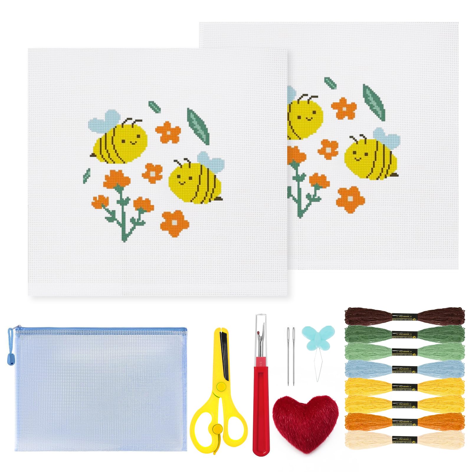 Ansberta 17Pcs Bee 18 Mesh Needlepoint Canvas Kit for Beginners Adults
