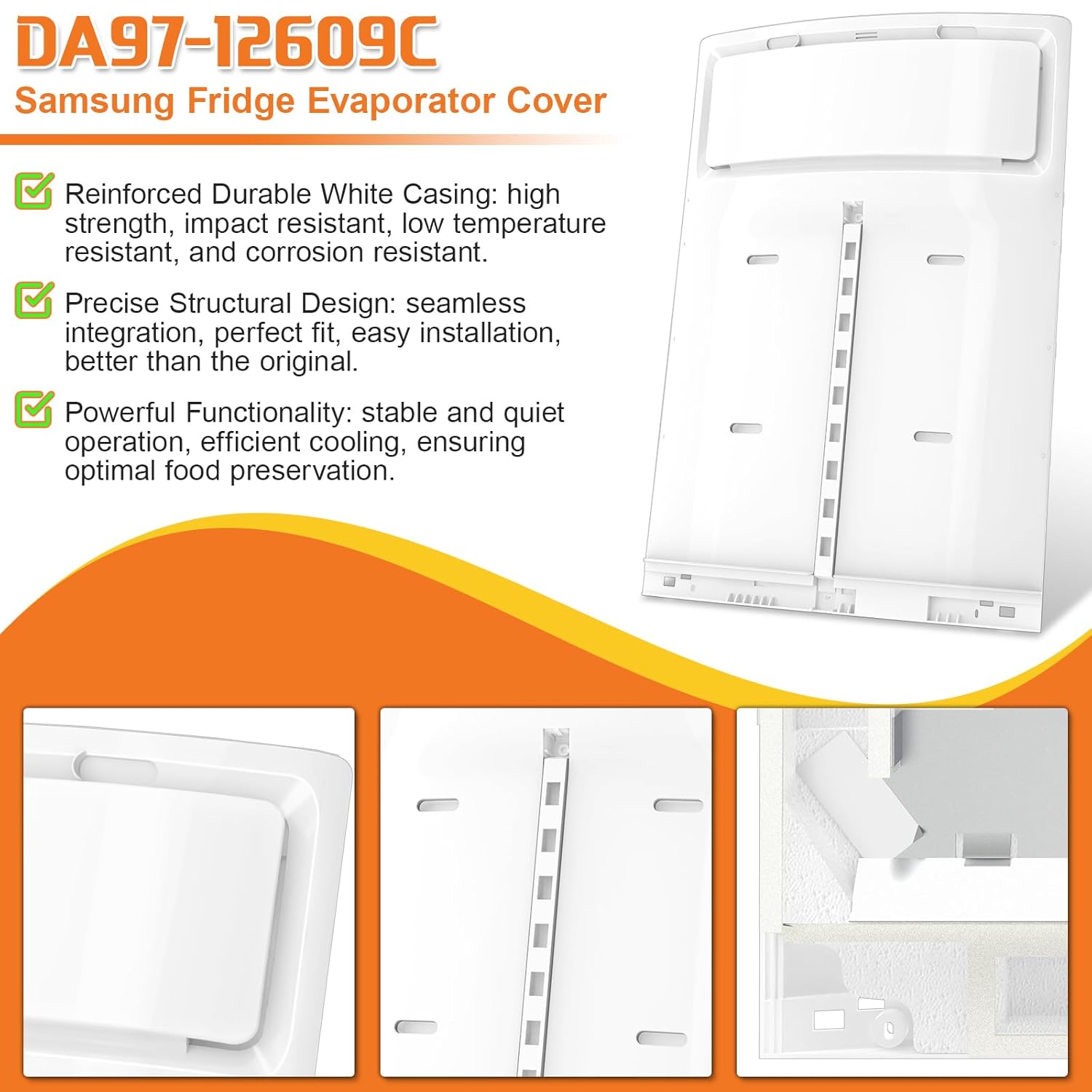 Upgraded DA97-12609C Refrigerator Evaporator Cover Compatible with Samsung Refrigerator Evaporator Cover Fan Motor DA97-12609A RF260BEAESR RF263BEAESR RF265BEAESR RF261BEAESR Parts Samsung Fridge Fan