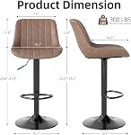 Youhauchair Bar Stools Set of 2, Swivel Counter Height Barstools with Back, Adjustable Suede Bar Chairs, Modern Armless Kitchen Island Stool, Brown