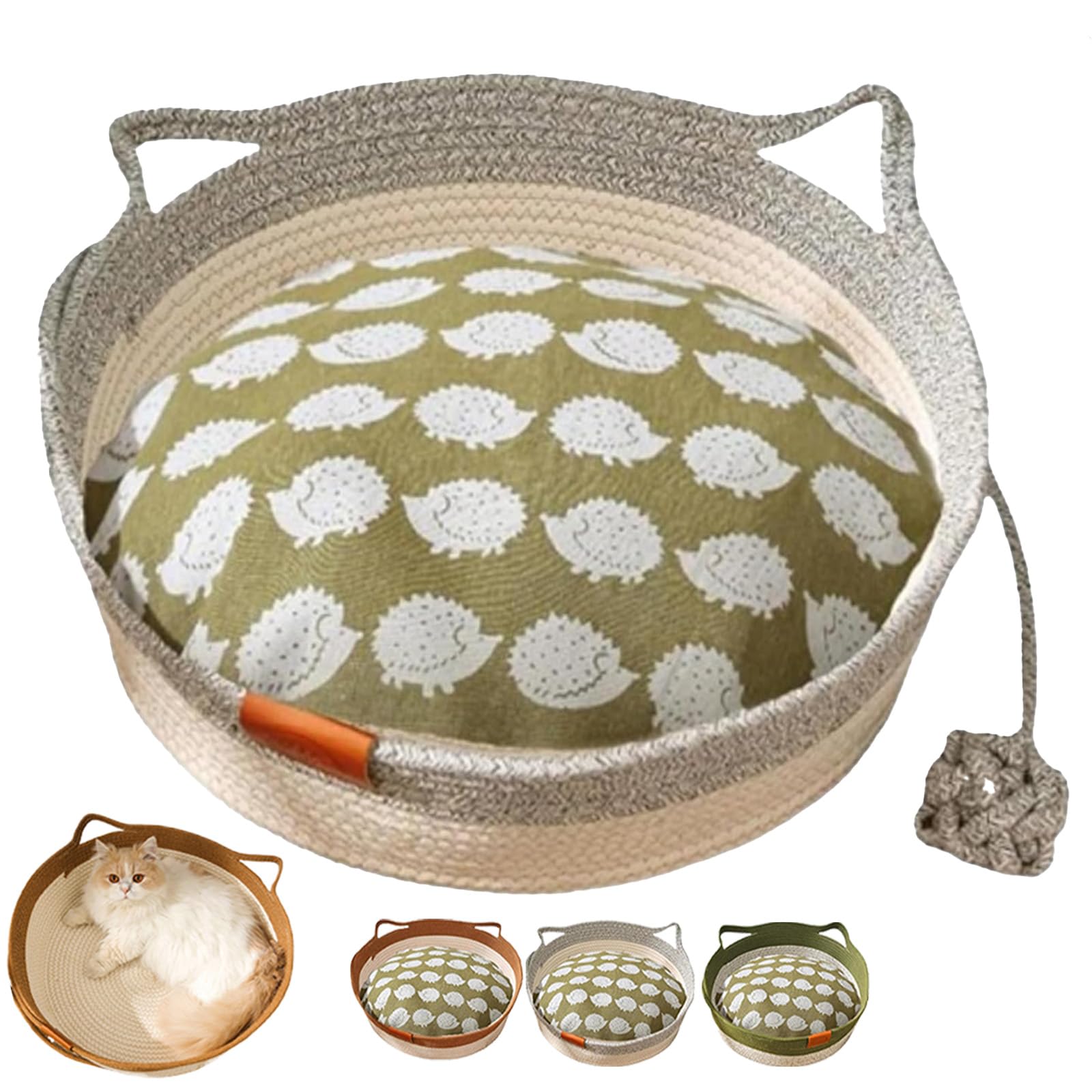 Stimulicat Cat Bed, Stimulicat Handwoven Cat Basket, Foldable Round Cotton Rope, Scratch Resistance Easy to Clean, for Small & Large Cats & Dog (Gray With Cushion,Medium)