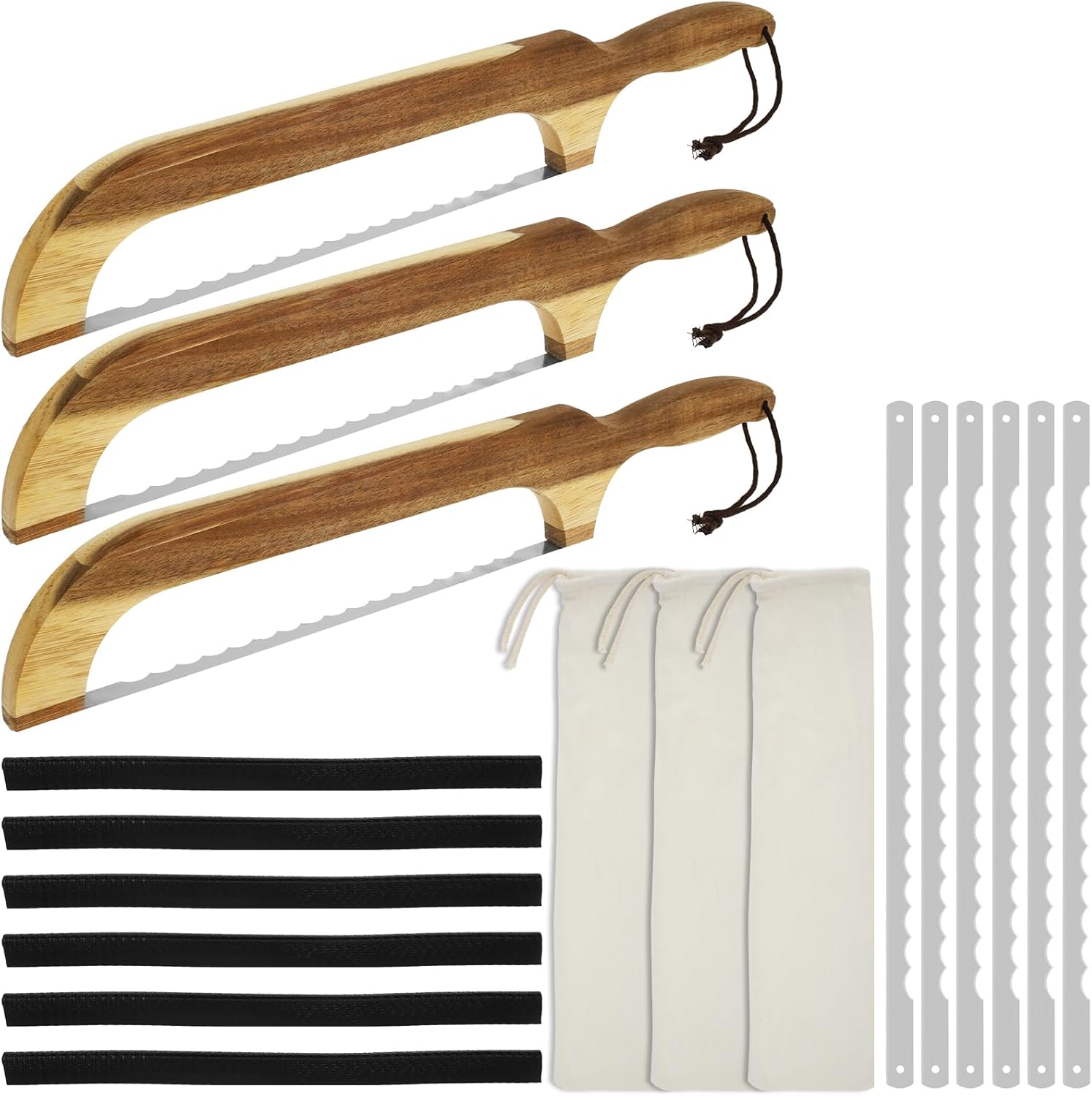 3PCS Bread Knife for Homemade Bread, Bread Bow Slicer 15.7" Ergonomic Wood Handle, Even Slicing Incisive Bow Bread Knife With Detachable Stainless Steel Blade for Sourdough Bread