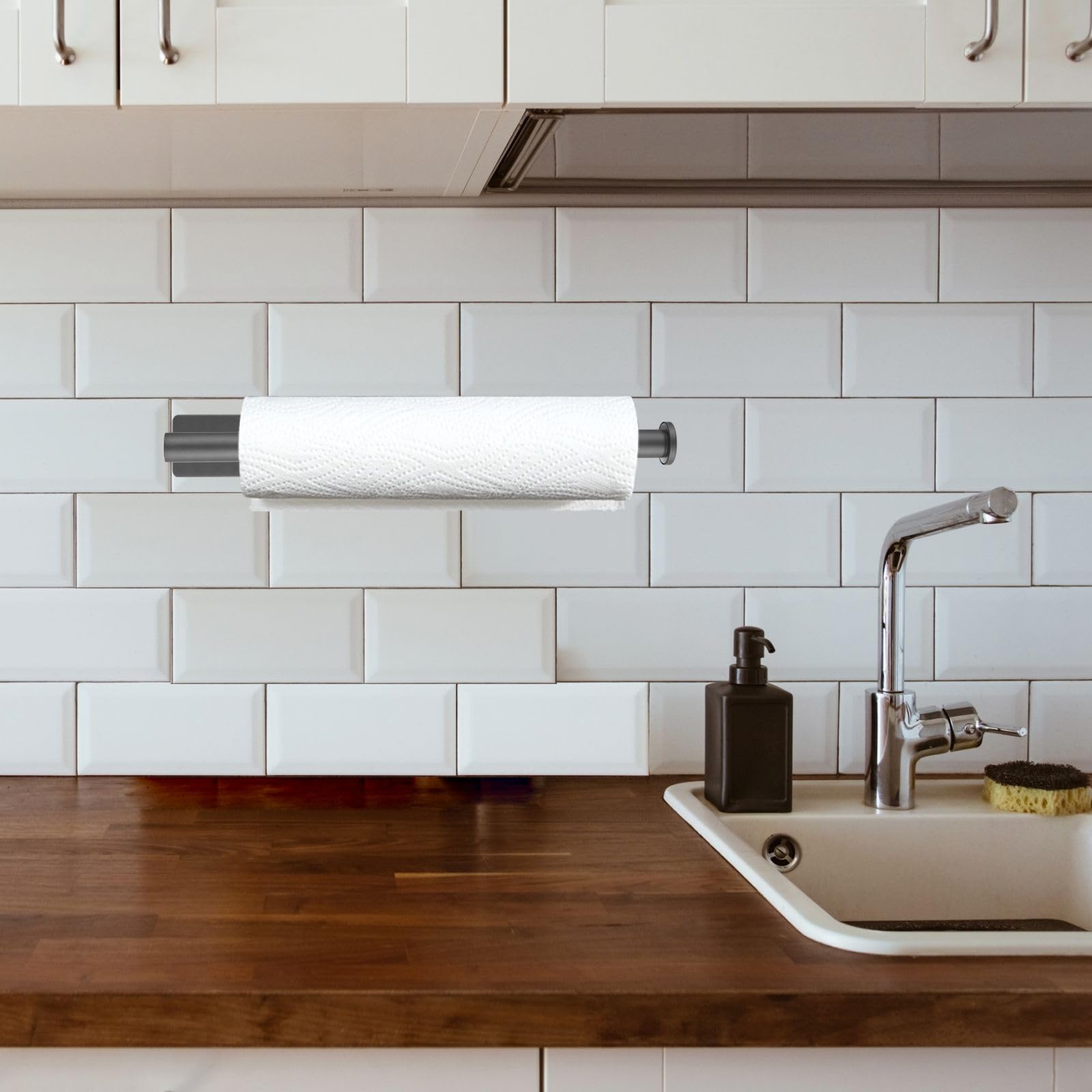 Barra Porta Carta Assorbente Sottopensile - Acciaio Inox SUS304 Nero - 13 Pollici, Autoadesiva O A Viti - Foto 7