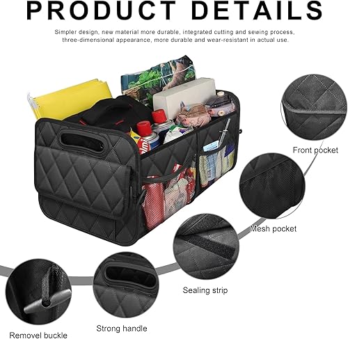 Miniatura 3 de Organizador de maletero de automóvil, caja de almacenamiento plegable con múltiples bolsillos, organizador de carga Oxford impermeable con asas