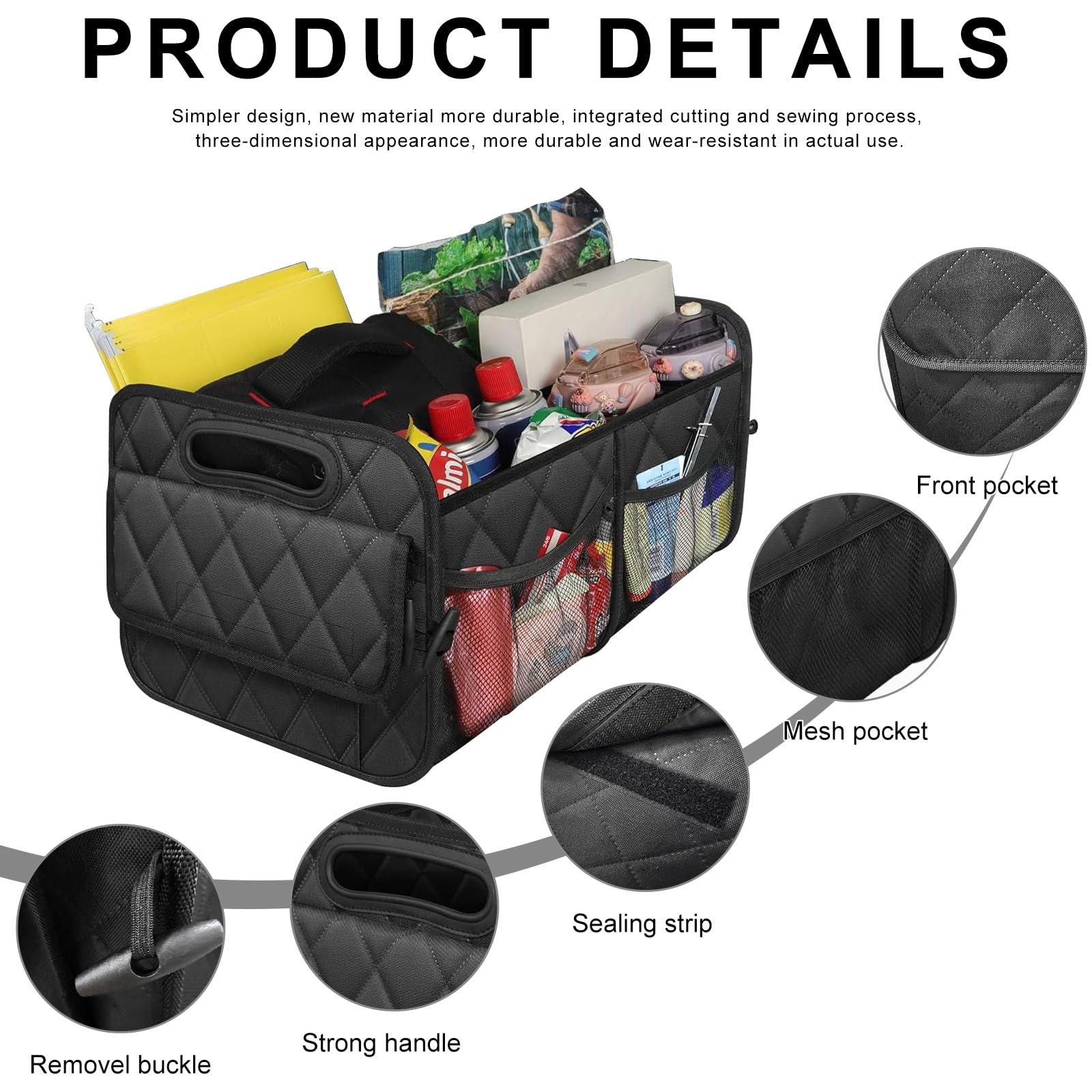 Kofferraum-Organizer, faltbare Auto-Aufbewahrungsbox mit mehreren Taschen, wasserdichter Oxford-Cargo-Organizer mit verstärkten Griffen, universelles Autozubehör für Männer und Frauen (weiß)