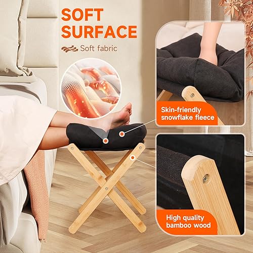 Miniatura 5 de TYYIHUA Taburete plegable, reposapiés otomano pequeño para sofá, reposapiés de madera, banco de zapatos cambiador, silla otomana moderna para sala