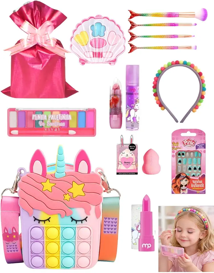 Presente Menina Maquiagem Criança Com Bolsa Pop It