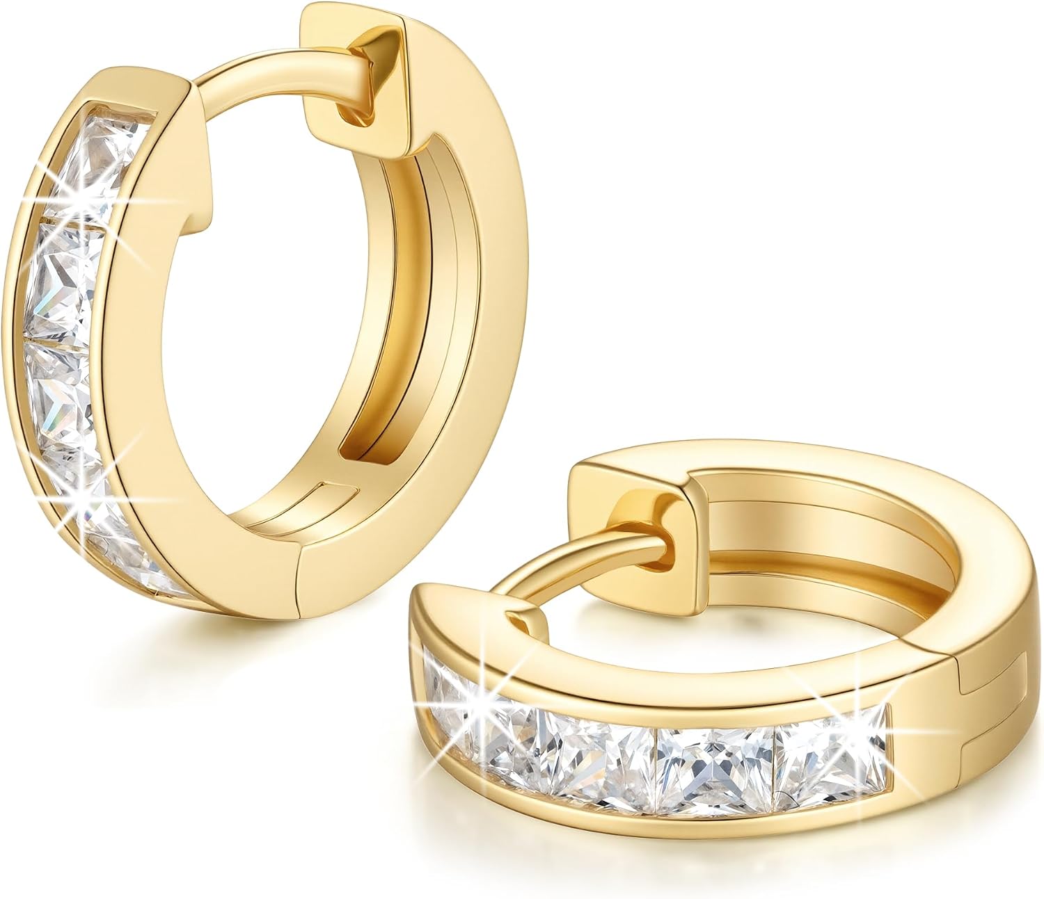14K Gold Earrings for Women Gold Hoop Earrings for Women 14K Gold Hoop Earring for Womens Hoops Precisely Cut Square Cubic Zirconia Huggie Hoops Earring for Womens 15/20/25mm