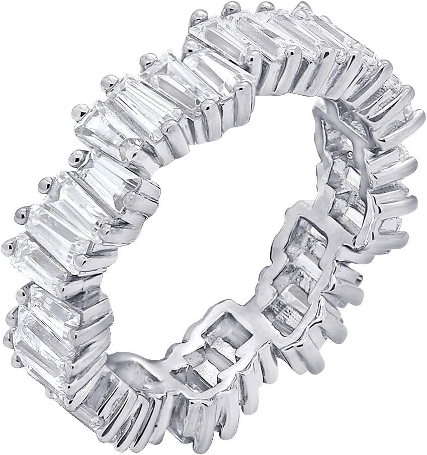 KIERA COUTURE 3.42 cttw White Baguette Cut Cubic Zirconia Sterling Silver Wavy Eternity Band Ring