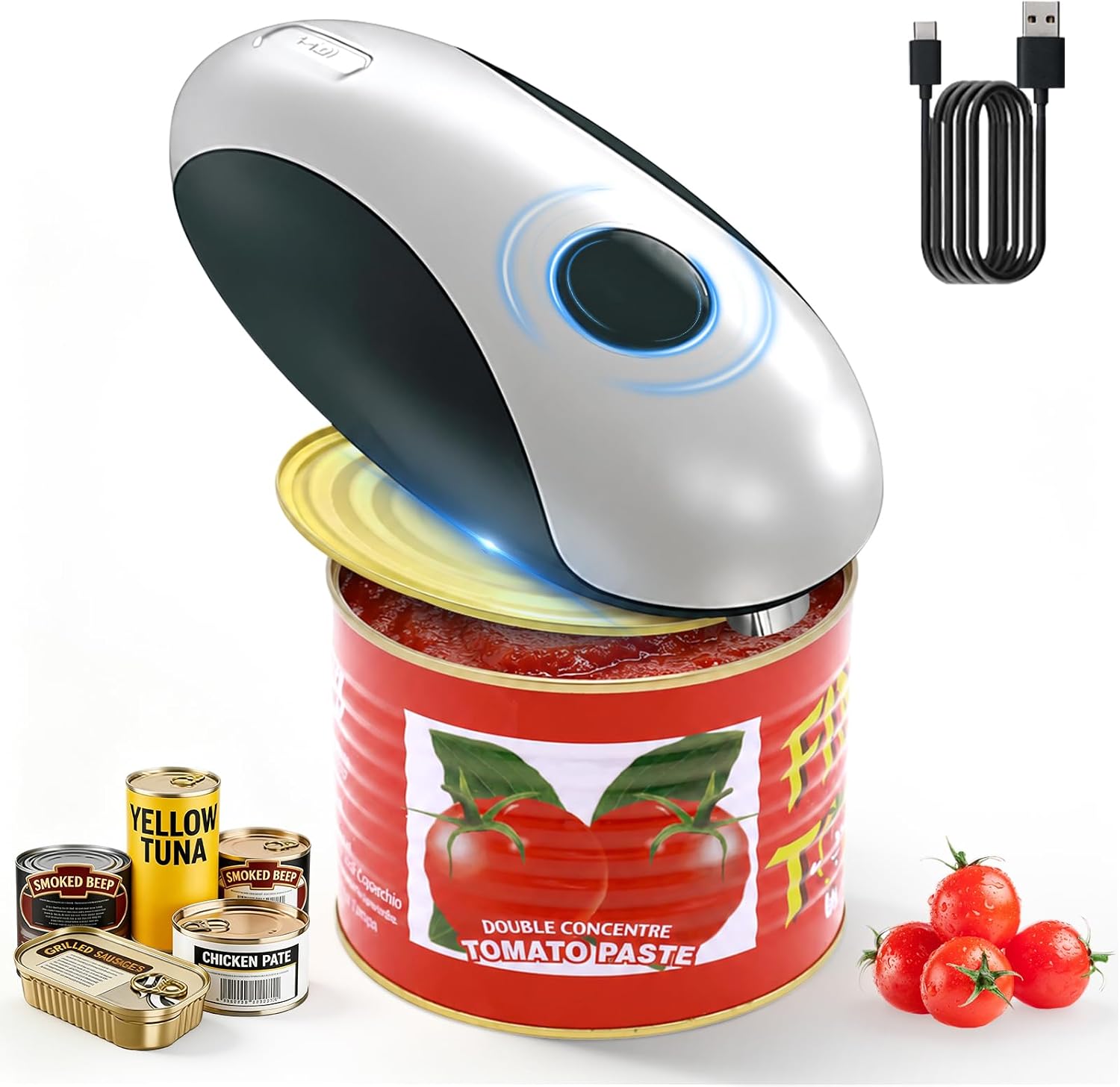 Qivine One Touch Electric Can Openers, Rechargeable Battery Can Opener Smooth Edge, Automatic Jar Openers with Hands Free Magnetic Lid for Seniors Kitchen Any Size Cans