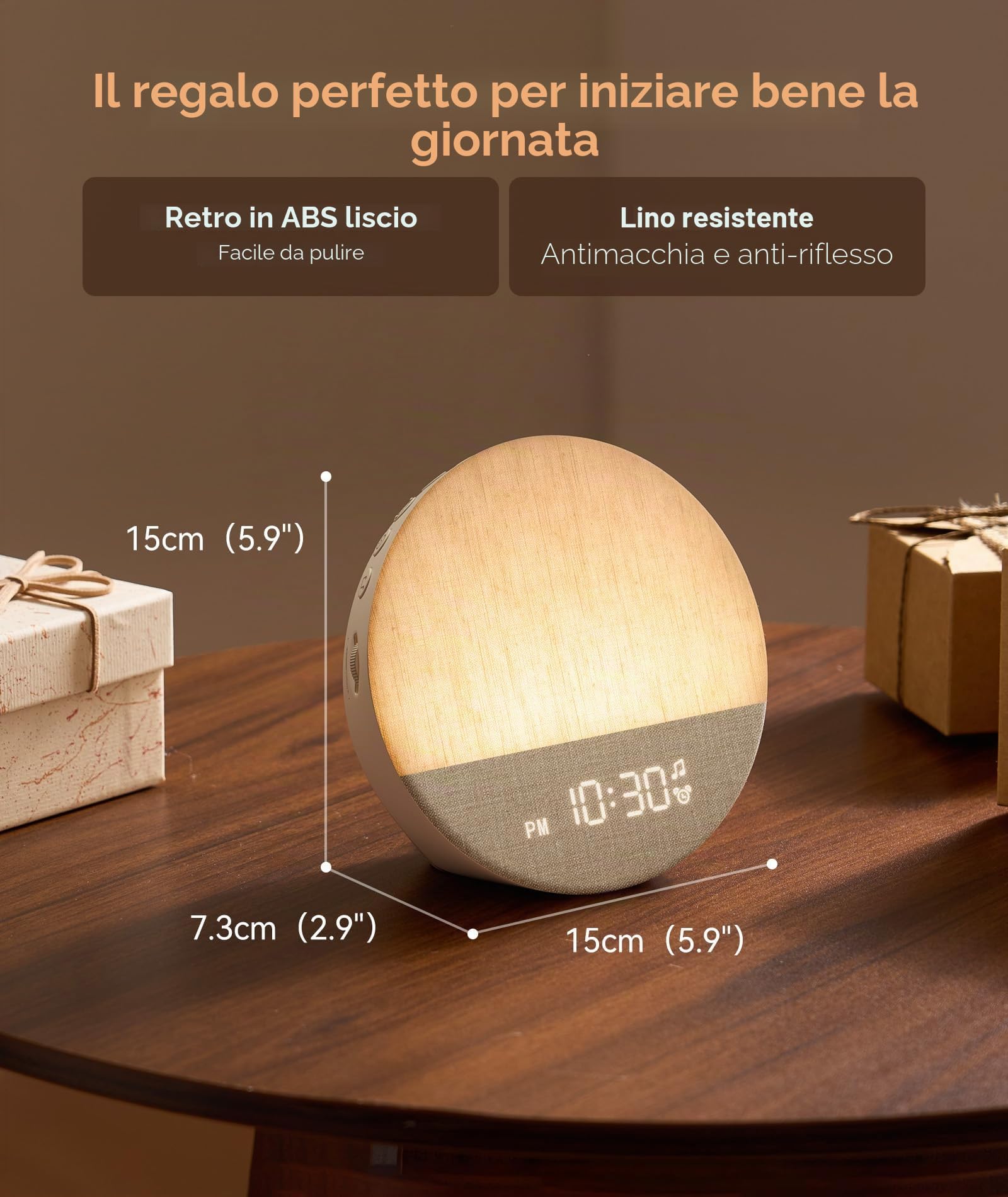 Dreamegg Sunrise 1, Sveglia da Comodino, Simulazione dell'alba | Macchina Rumore Bianco, 29 Suoni per Dormire, 9 Modalità Luce, Timer di Spegnimento Regolabile, Sunrise Alarm Clock