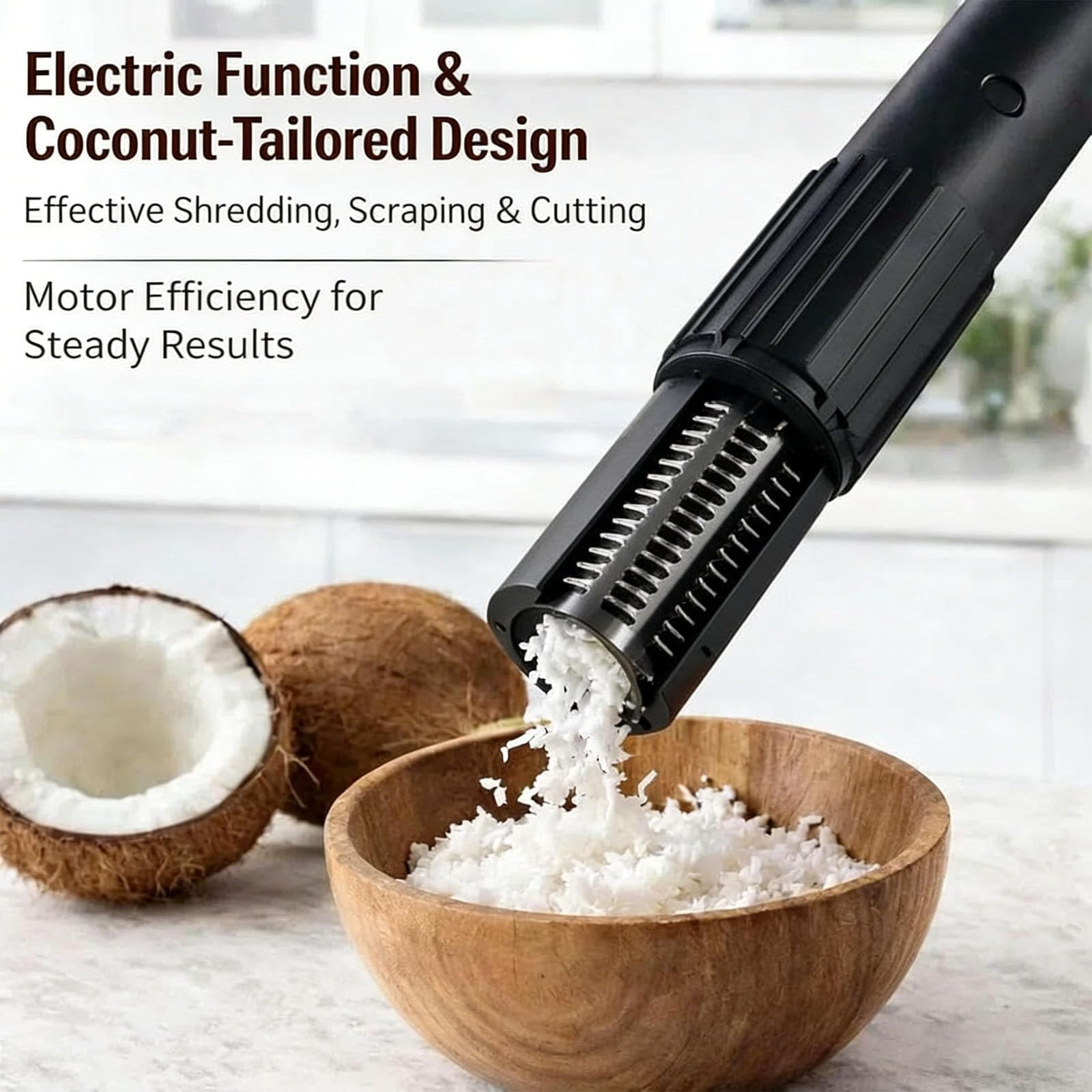 Macchina Elettrica Portatile Grattugia di Cocco, Trituratore Cordless Portatile con Rullo in Acciaio Inox Anti-spruzzo per Cocco, Pesce e Verdure (Nero)