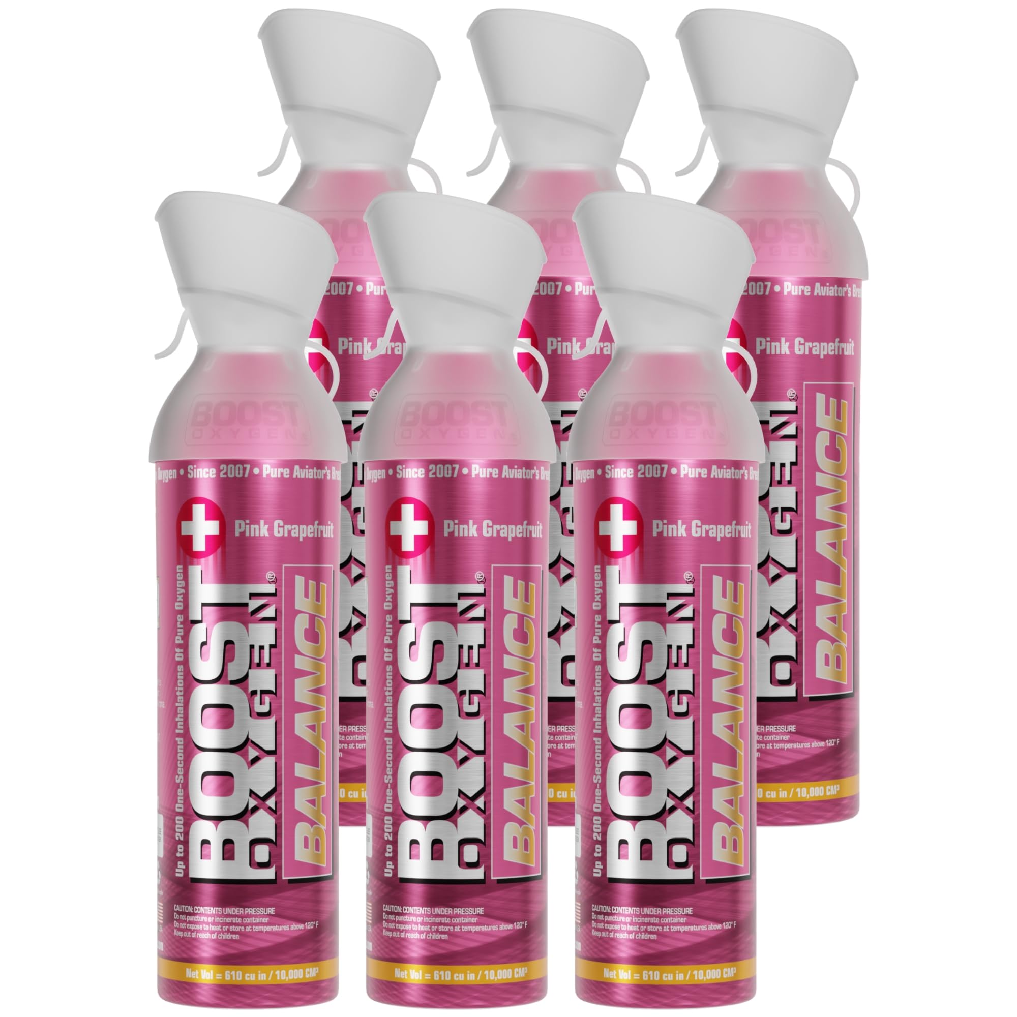 Boost Oxygen Large Balance Pink Grapefruit Aroma 10L Canister | Respiratory Support for Aerobic Recovery, Altitude, Performance & Health (6 Pack)