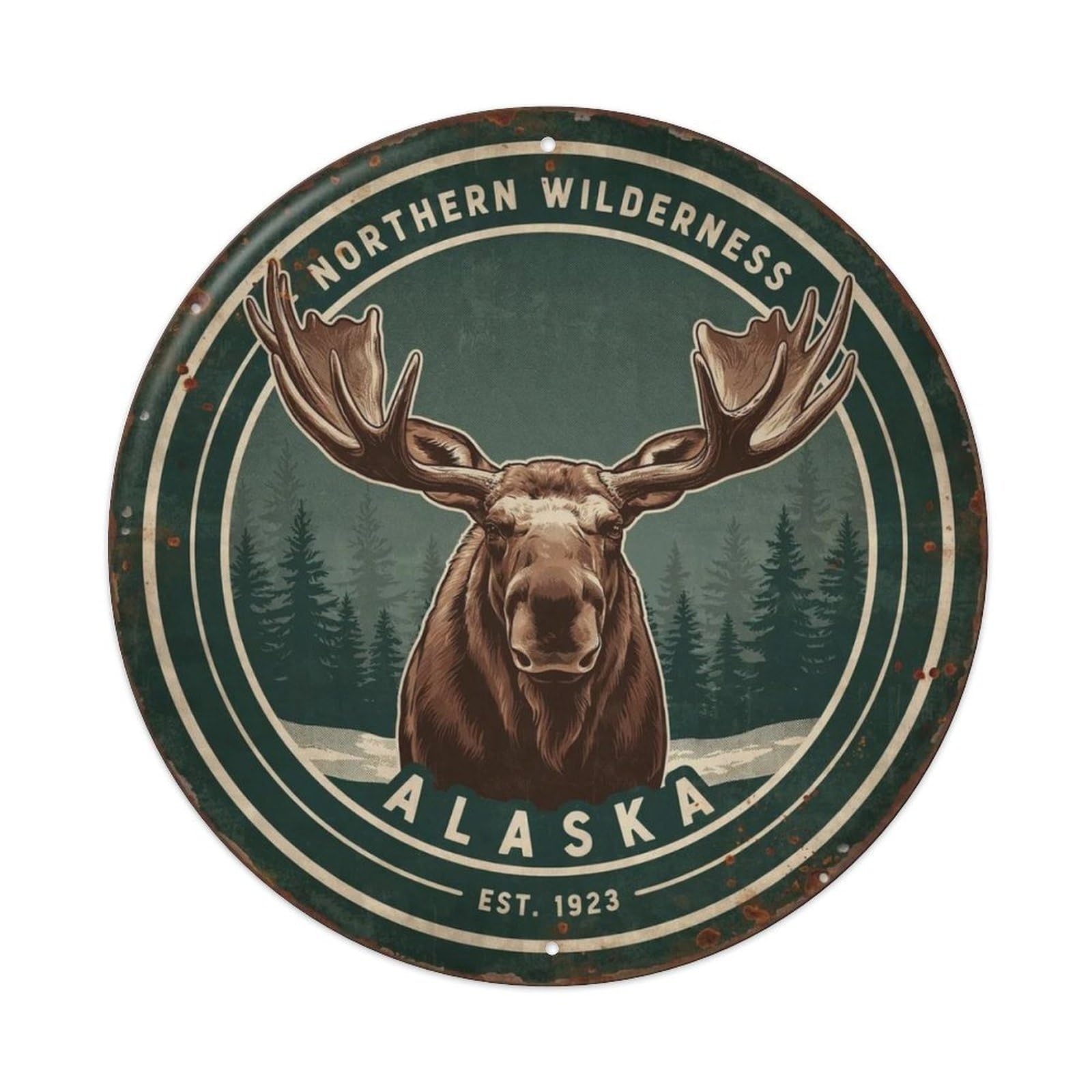 Round Northern Wilderness Art Metal Tin Sign Plaque