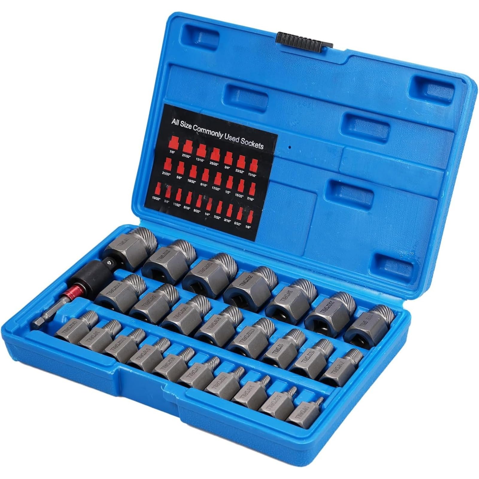 Juego de 27 extractores de tornillos con cabeza hexagonal de 3/8 pulgadas, herramienta redondeada multiranura para quitar pernos dañados