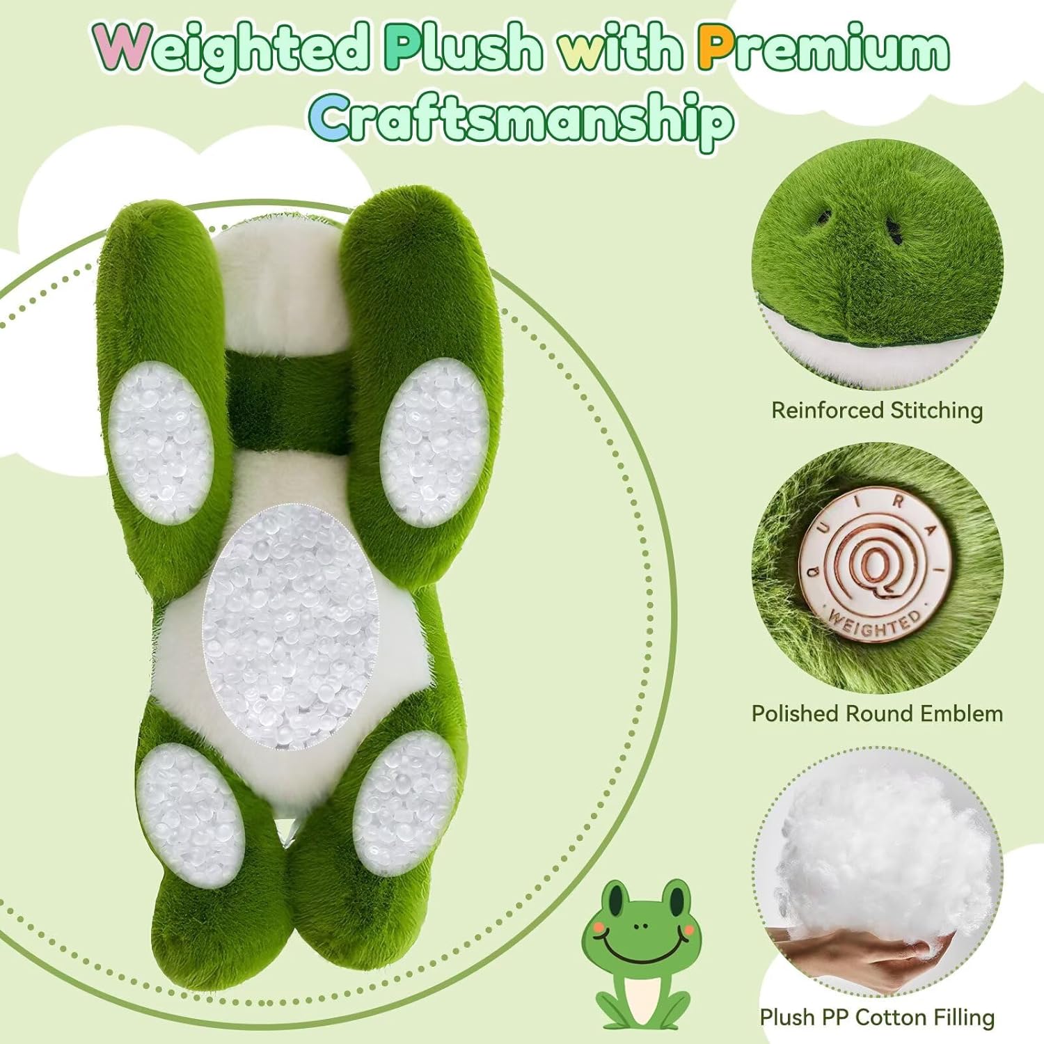 QUIRAI Weighted Stuffed Animals Frog Plush, 24" | 3.3 lb Frog Stuffed Animal, Pillowfort Weighted Plush Animals & Cute Plushies Gifts for Kids Adults
