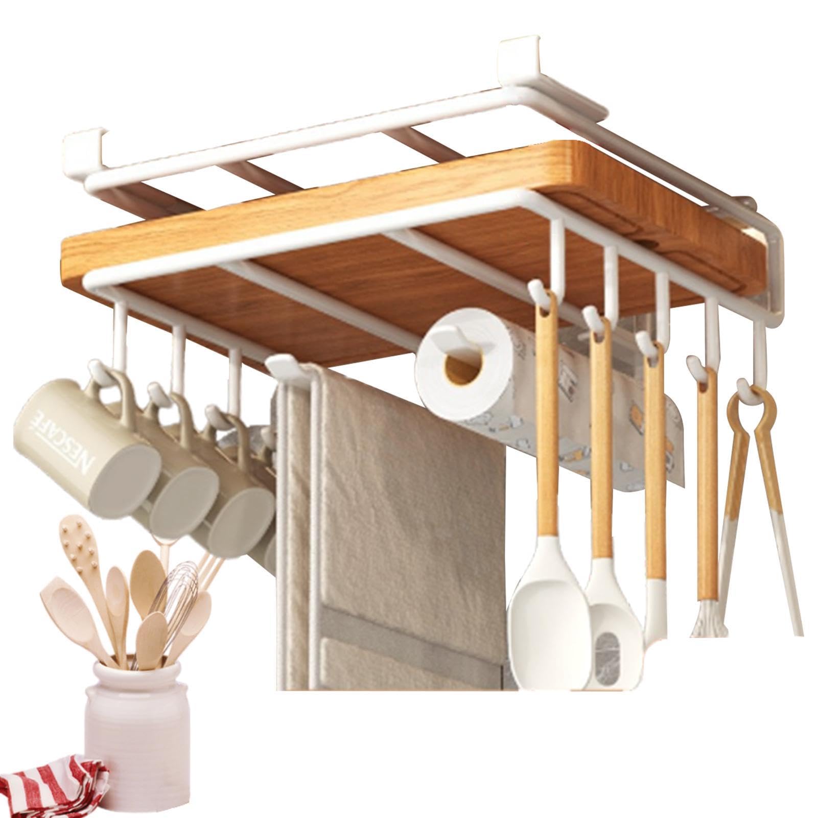 Snijplankhouder onder kast | Multifunctionele organizer voor onder de kast van roestvrij staal | ponsvrije gebruiksvoorwerpenhanger, stabiele gebruiksvoorwerpenhaken voor mokken, keuken