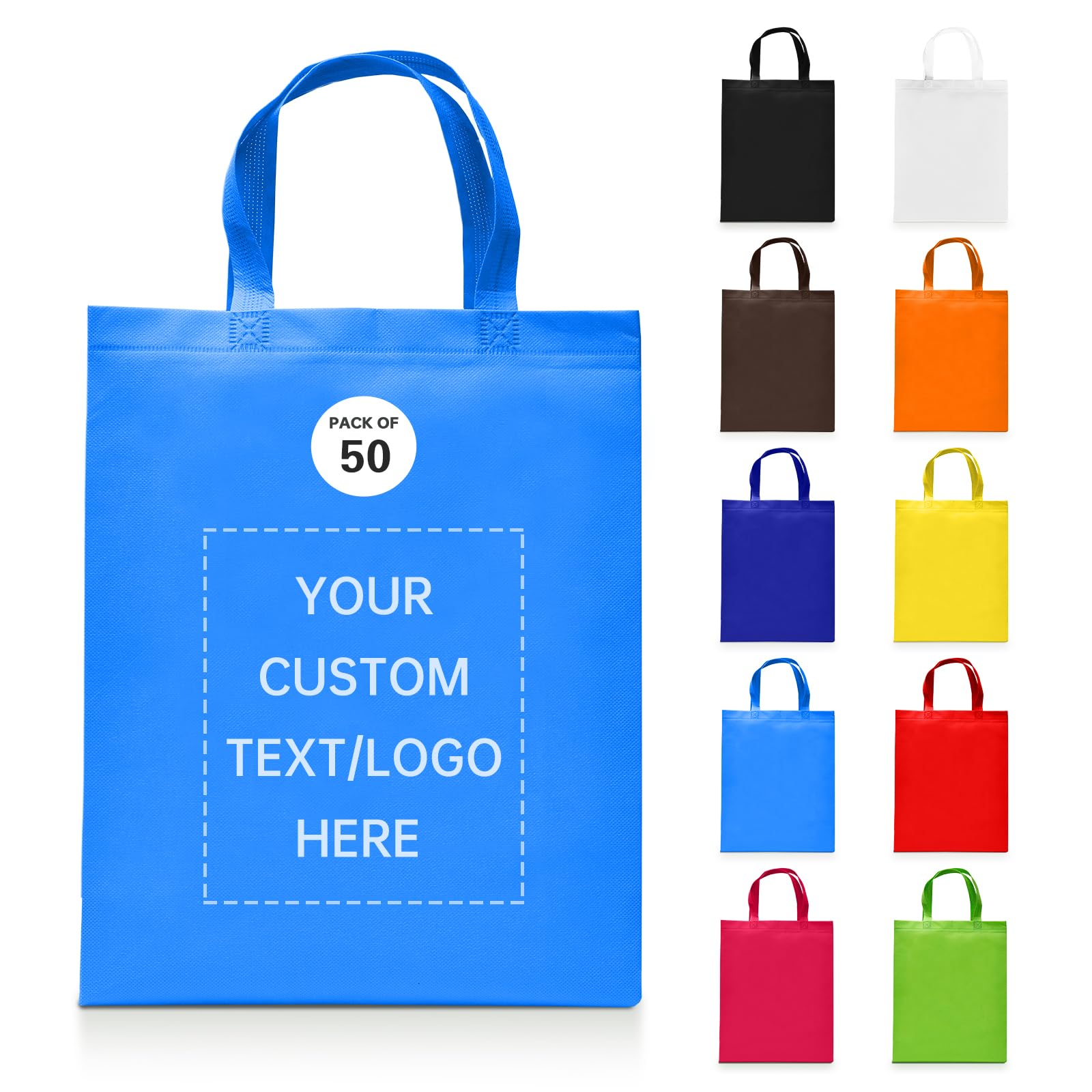 JEOHLORY Custom Tote Bags Set of 50, Bulk Pack Grocery Shopping Travel Business Activities advertisement Reusable Bag