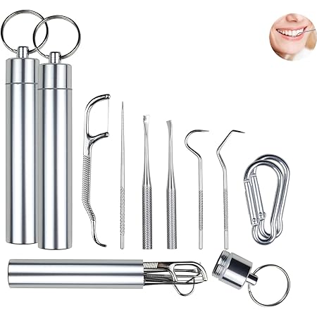 Amazon.com: 7Pcs 2 Set Portable Stainless Steel Toothpicks Pocket Set ...