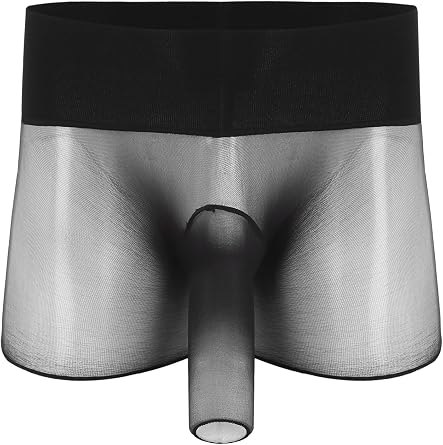 ranrann Men Mesh See Through Boxer Brief Elephant Nose Open Closed Sheath Boxer Shorts Funny Trunks