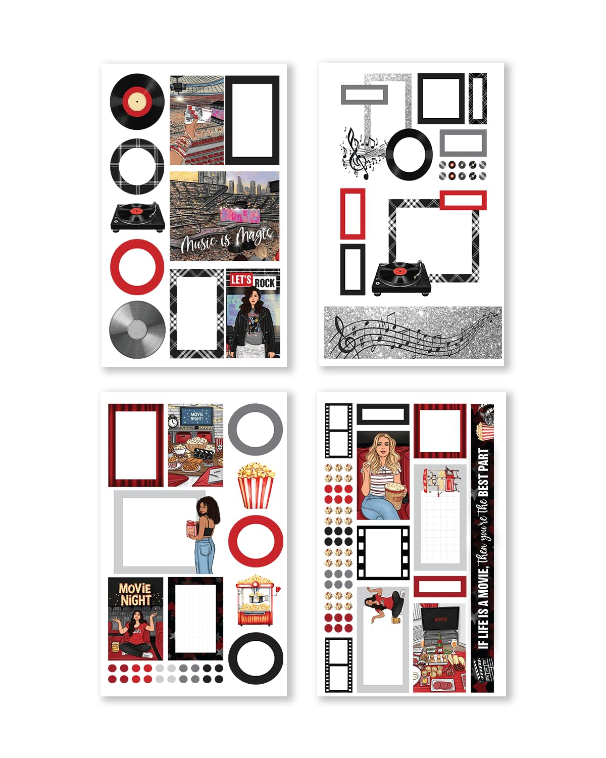 Rongrong My Favorite Things Planner - Adesivi per agende, diari e album di ritagli, 24 pagine, ispirati agli amanti della musica e alle vibrazioni notturne del cinema