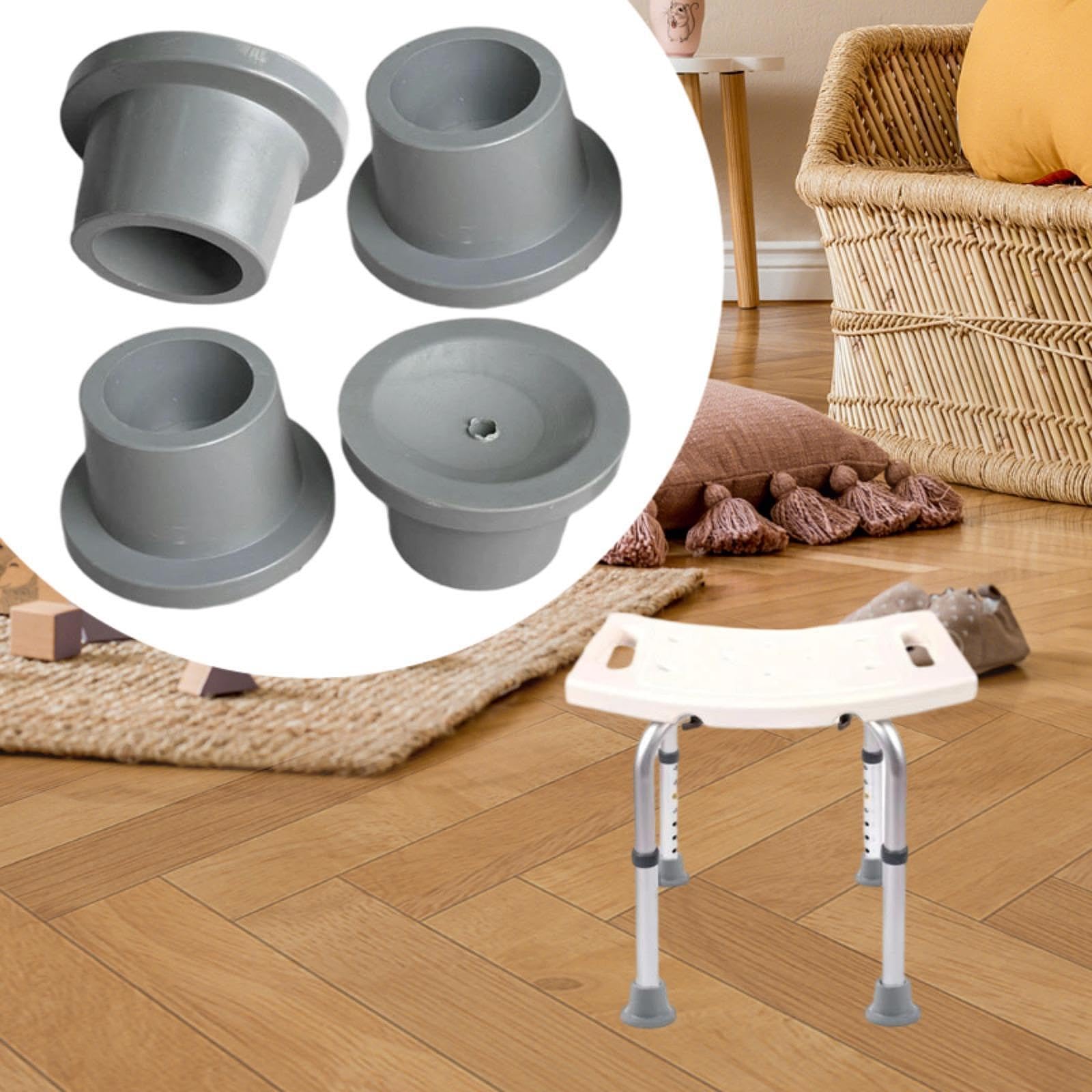 harayaa Pies de reemplazo de 4 piezas para sillas de ducha puntas de goma de tazas de succión para el asiento de silla de baño, 3.2 Cm