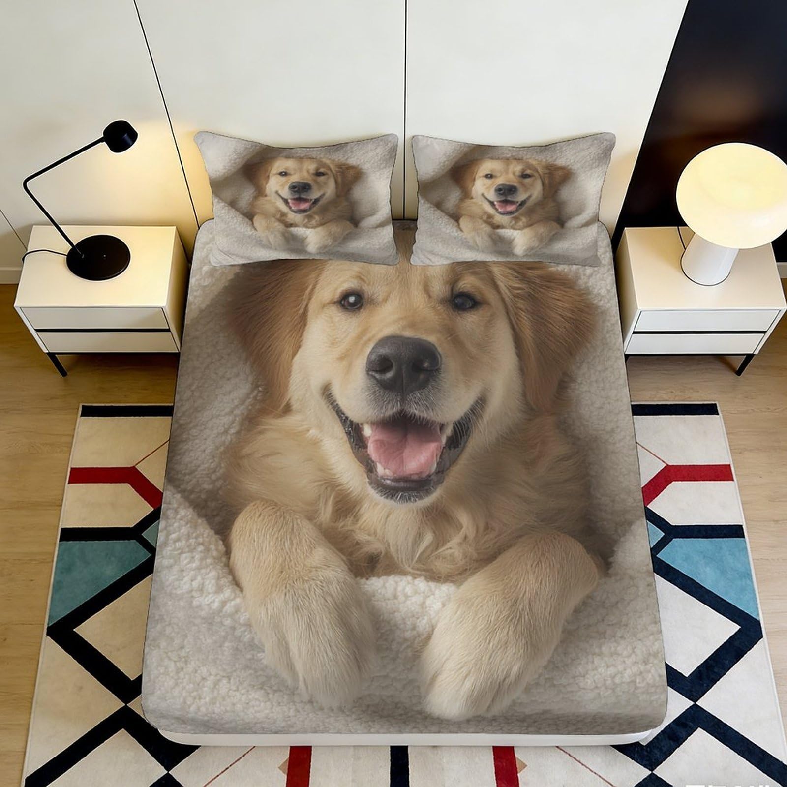 3D Printed Golden Retriever Fitted Sheet Microfiber Soft Cozy Dog Pattern Mattress Cover for Bedroom Dorm Room Decor 120x200x25cm