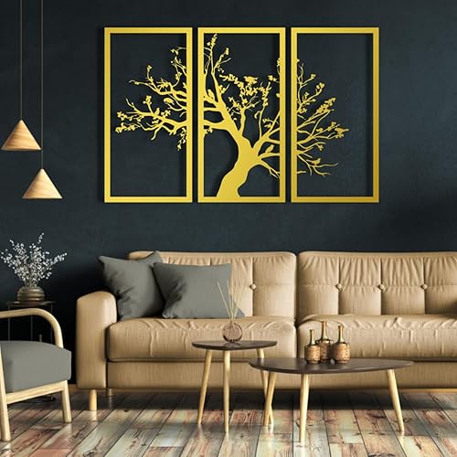 Fayholy Árbol de la vida 3 paneles de decoración de pared de metal, decoración de pared de metal, letrero de árbol, arte de pared de metal para