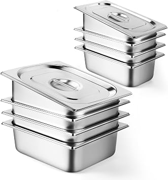 West Bay 4 Pack 1/2 Size & 1/4 Size Hotel Pans, 4 Deep Steam Table Pan with Lid, Stainless Steel Pans for Home, Party, Hotel, Buffet