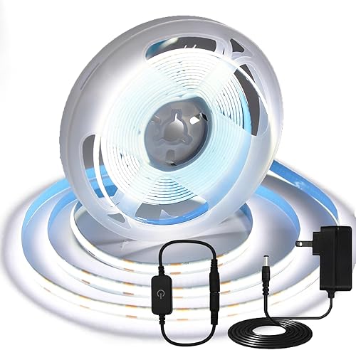 Miniatura 23 de Tira de luces LED COB de 12 V, blanco cálido, 3000 K, 16.5 pies/16.4 ft, CRI 93+ luces LED COB, 320 LED/M, tira de luces flexibles regulables para