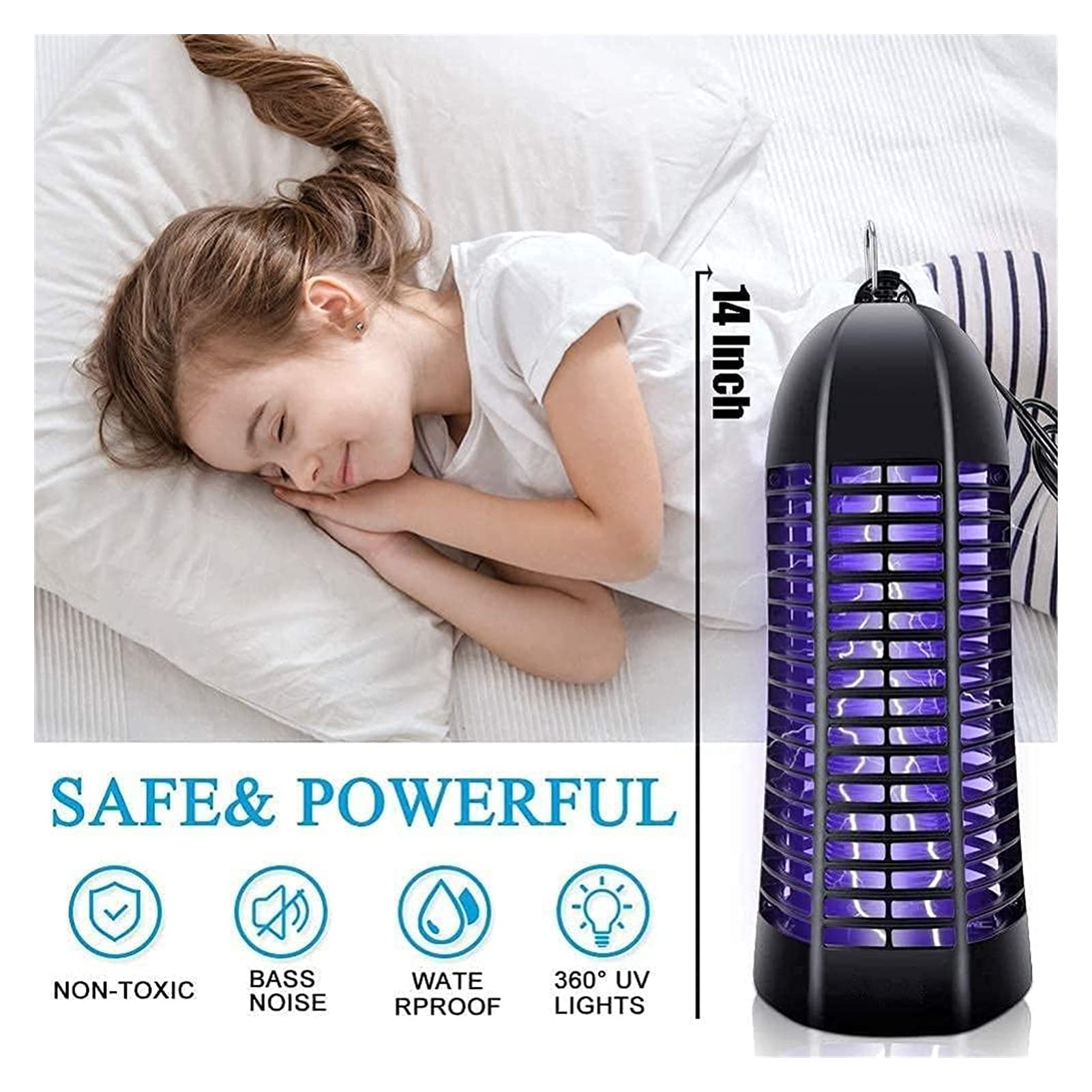 Asesino de Mosquitos eléctrico portátil para el hogar, Potente lámpara para Matar Insectos, Trampa de luz para Insectos voladores para Repelente de Insectos para Interiores y Exteriores