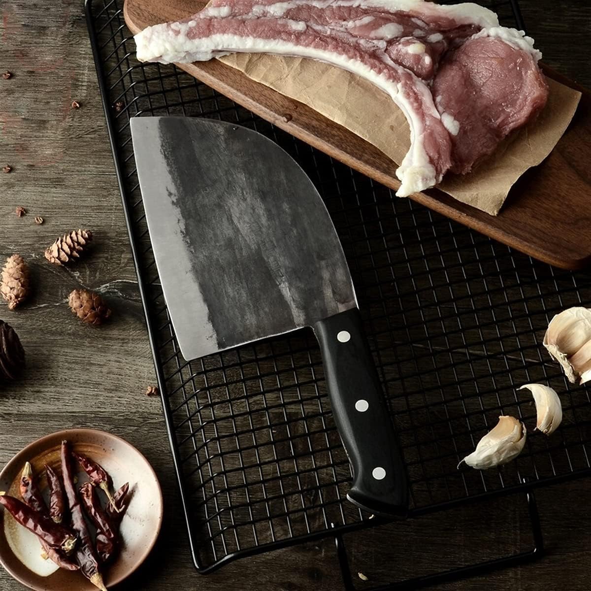 MAYiT Meat Cleaver Knife, Hand-forged processing high-carbon composite steel meat cleaver full Tang handle kitchen cooking kitchen knife meat cleaver