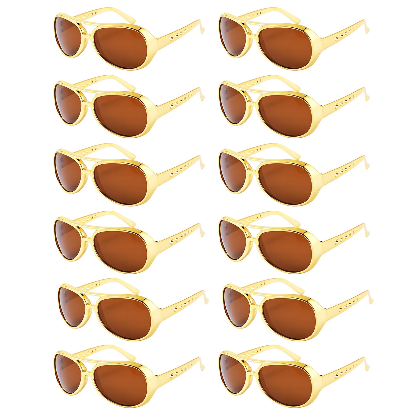 XNHIU 12 Pieces Gold Elvis Glasses Rock Star Cool Golden Costume Glasses Halloween Hippie Disco Costume Accessories for Cosplay Costume Carnival Theme Party