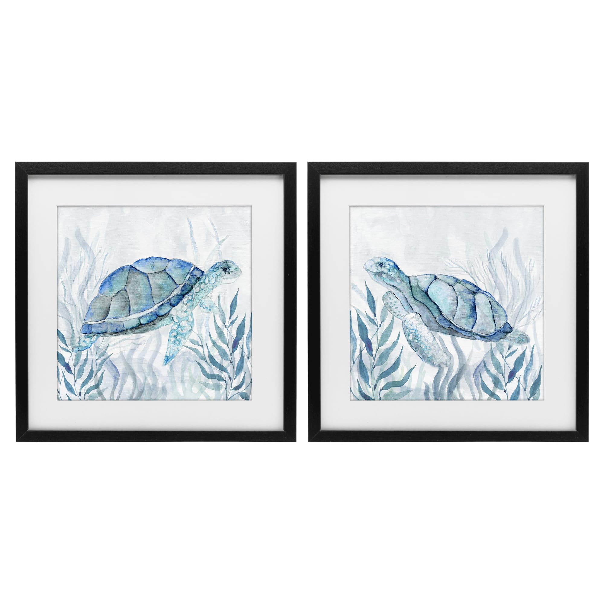 Stupell Industries 'Subtle Smiling Sea Turtles', 2pc Framed Print Under Glass Set, Black, 16 x 16 Inches, Easy to Hang and Sturdy, Made in USA, by Janet Tava