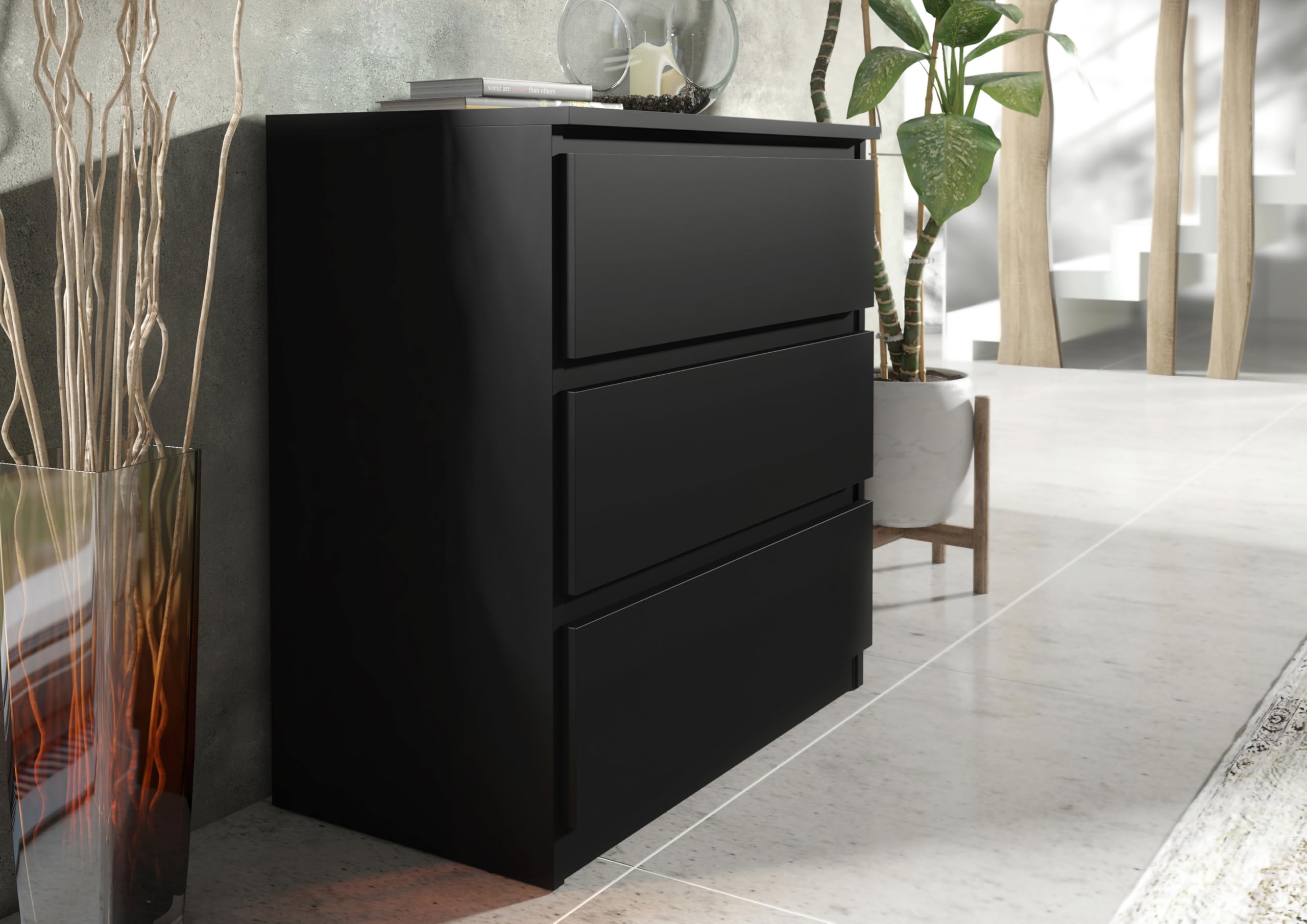 meble masztalerz Cassettiera 70 cm, 3 Cassetti, Nero