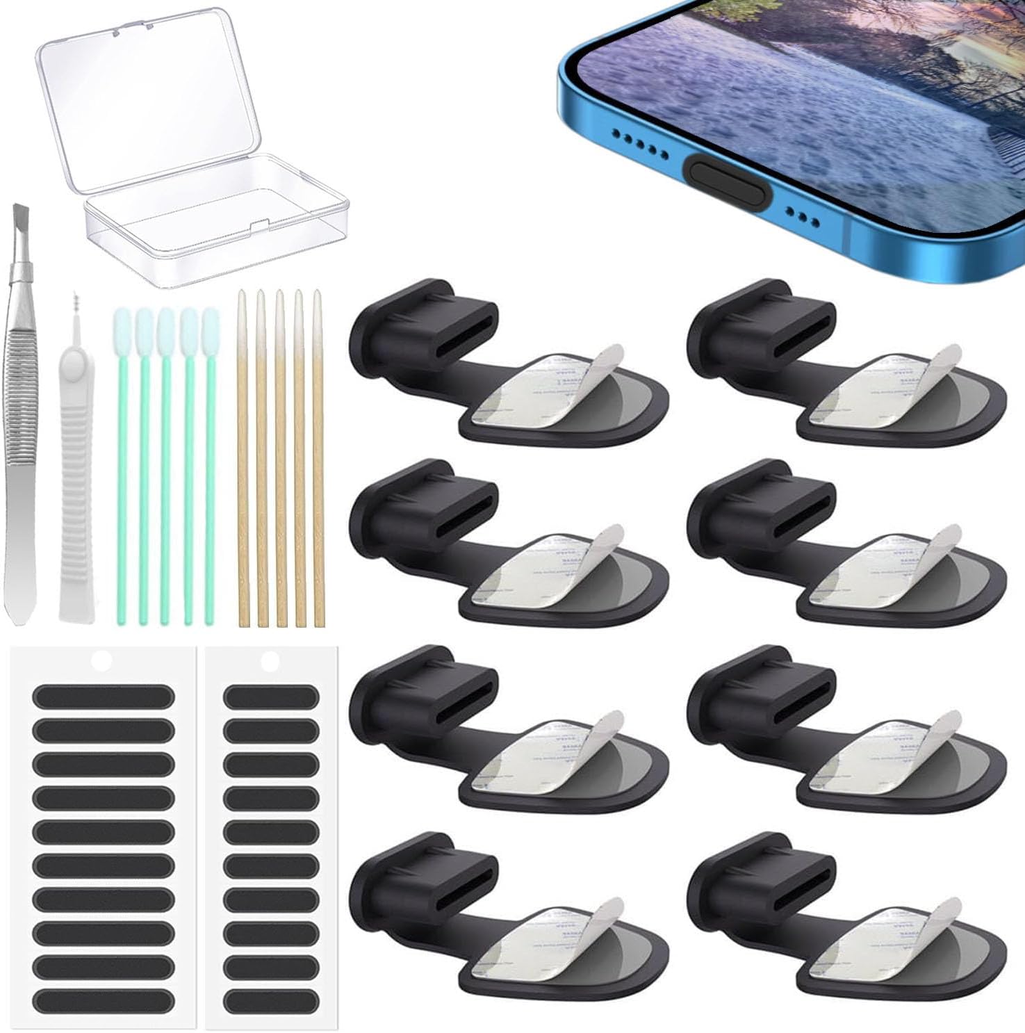 8PCS USB Type C Anti Dust Plugs Cover, C-Type Port Dust Plug, USB C Dust Cover, Anti-Lost USB C Charging Port Dust Covers Protectors for iPhone 15 16 17 Plus/Pro/Max, with Speaker Mesh Cover