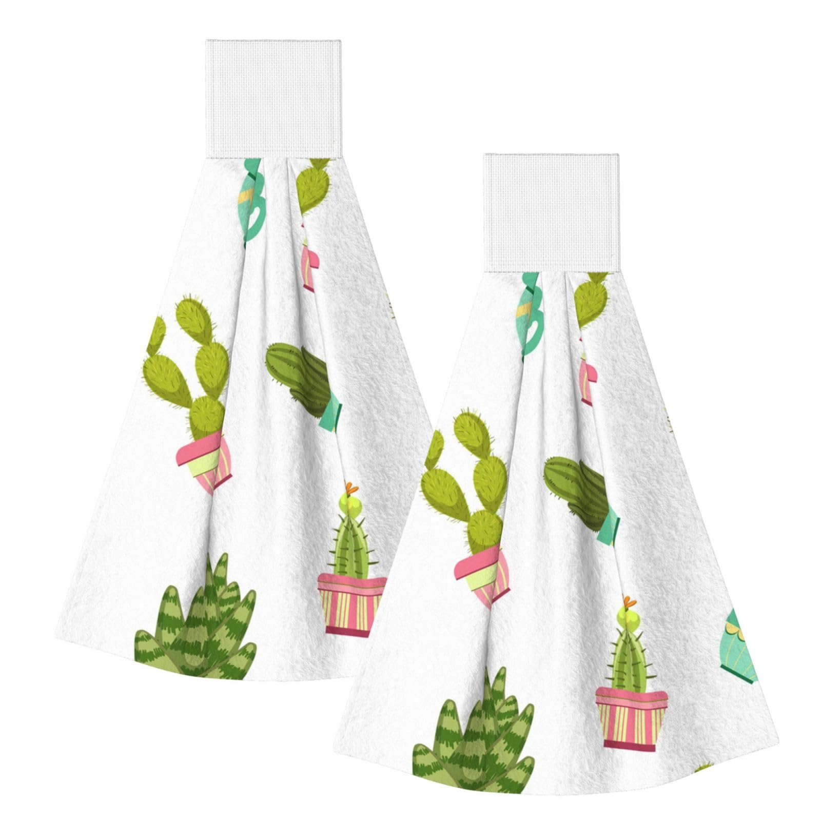 DOPKLNA Cactuses Succulents In Flower Pots, 2 Pcs Hanging Coral Fiber Hand Towels for Bathroom, Absorbent Kitchen Towels