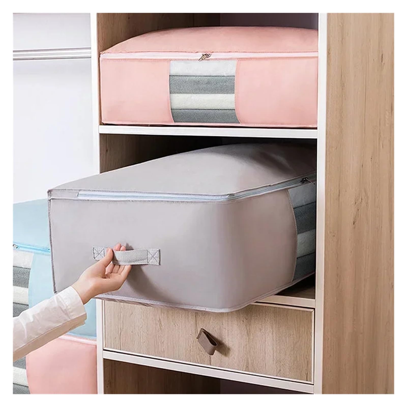 Caja Bajo Cama Bolsa Plegable for Guardar Ropa, Organizador de Ropa no Tejida, Organizador de Armario, Almohada, edredón, Manta, Bolsa, Organizador for el hogar(Beige,3pcs S M L)