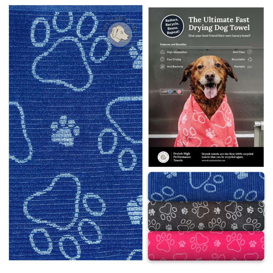 Delilah Home Drytek High Performance Dog Towel, Dries 4X Faster, Luxuriuouly Soft, and Made from Recycled Botlles, 30-inch by 54-inch, Large (Navy)