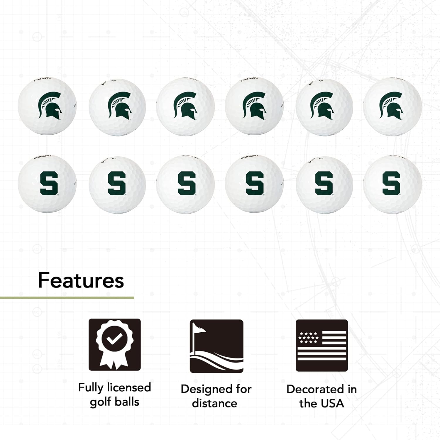 Desert Cactus Michigan State University Golf Balls 3 Pack – MSU Spartans Full Color Three – Officially Licensed Sport Team Accessory