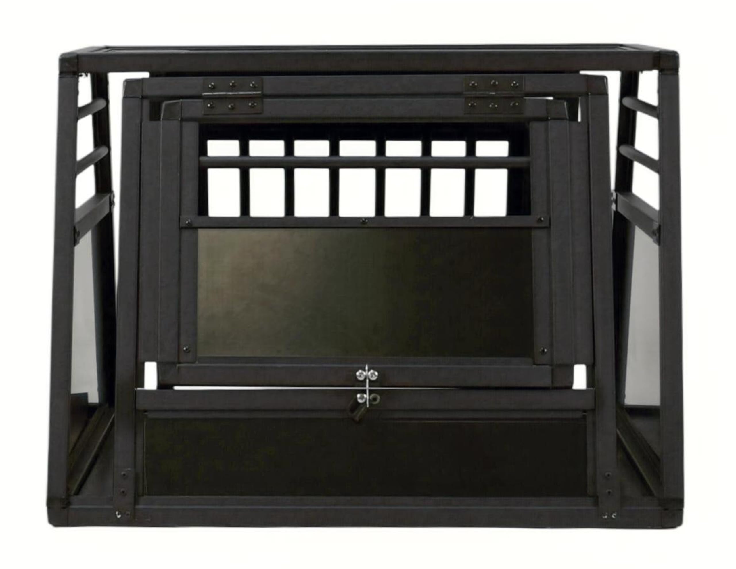 DOGHEAD Hundetransportbox Proline, Single 75x65x55 cm, Schwarz, Aluminium, Beidseitig Abgeschrägt 75°, mit Notausstieg